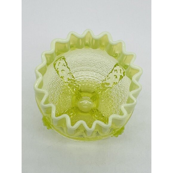 Northwood Victorian Vaseline Topaz Opalescent Glass Rose Bowl Button Panels 1899 - Picture 6 of 7